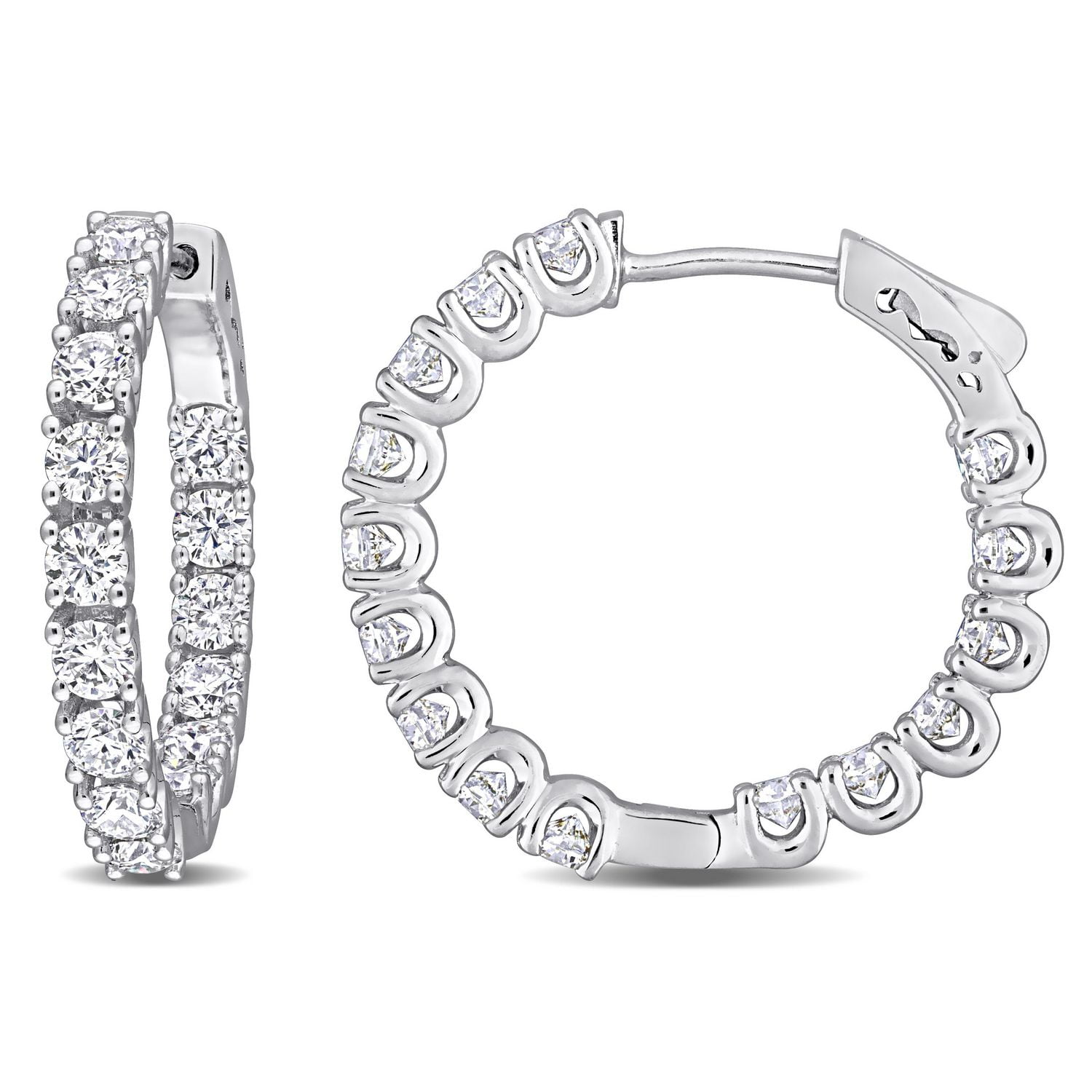 Boucles d'oreilles créoles intérieur-extérieur Miabella en argent sterling avec moissanite 3 carats p.g.t.