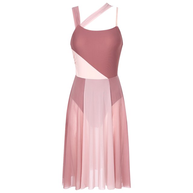 RUNQHUI Robe Justaucorps Sans Manches en Maille à Blocs de Couleur pour Danse Lyrique Contemporaine Moderne pour Femmes Brun G