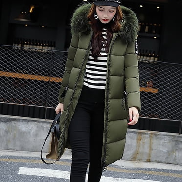 IROINID Women's Winter Warm Mid-Long Coat Solid Color Anorak Jacket Long Sleeve Outwear, Army Green