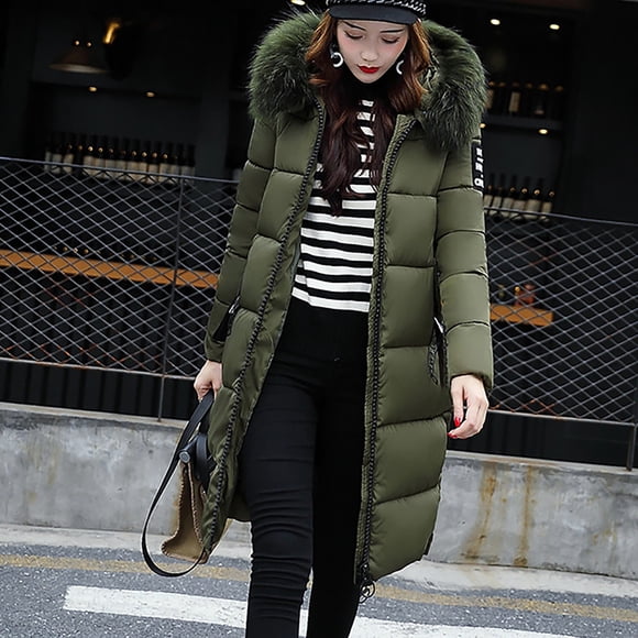 IROINID Women's Winter Warm Mid-Long Coat Solid Color Anorak Jacket Long Sleeve Outwear, Army Green