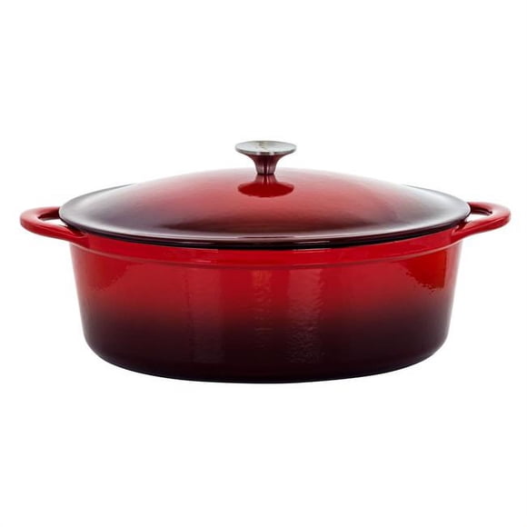 Megachef MG-CO33AR 7 qt. Oval Enameled Cast Iron Casserole, Red