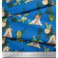 thumbnail image 3 of Soimoi Blue Poly Georgette Fabric Cactus With Conical Pot Tree Print Fabric by the Yard 42 Inch Wide, 3 of 5