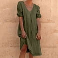 thumbnail image 1 of Liquidation d'Été 2025! Robe pour Femme Grande Taille, Liquidation de Robes d'Été pour Femmes, Combinaison d'Été pour Femme en Coton et Lin à Manches Courtes, Col en V, Manches Courtes, Jupe Longue, 1 of 5
