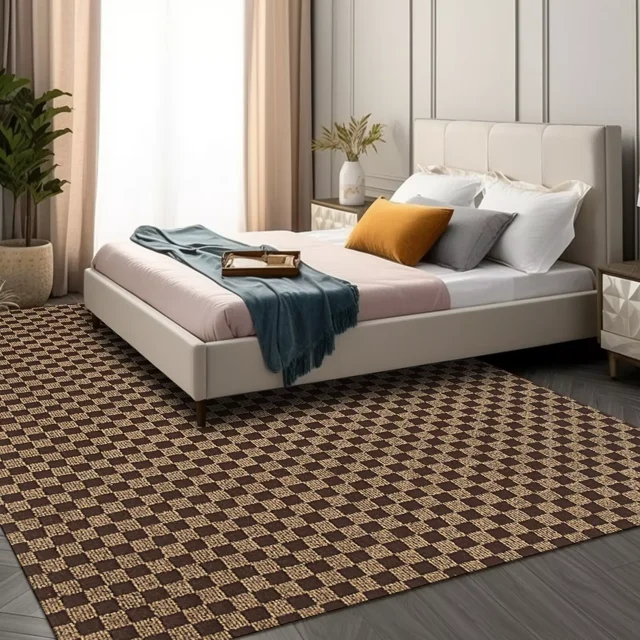 ANTPOP Runner Rug Non-slip Accent Rugs Washable Hallway Durable Polypropylene Indoor Outdoor with Rubber Backing for Entryways Kitchens Bedrooms , 3' x 8', Checkred Brown