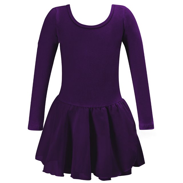 Robes Filles Manches Longues Robe de Ballet Unie Danse pour Enfants Filles Justaucorps Tutu Tenue Performance Pratique Robe Douce Extensible Robe Ado Fille Violet Foncé 2 Ans-3 Ans