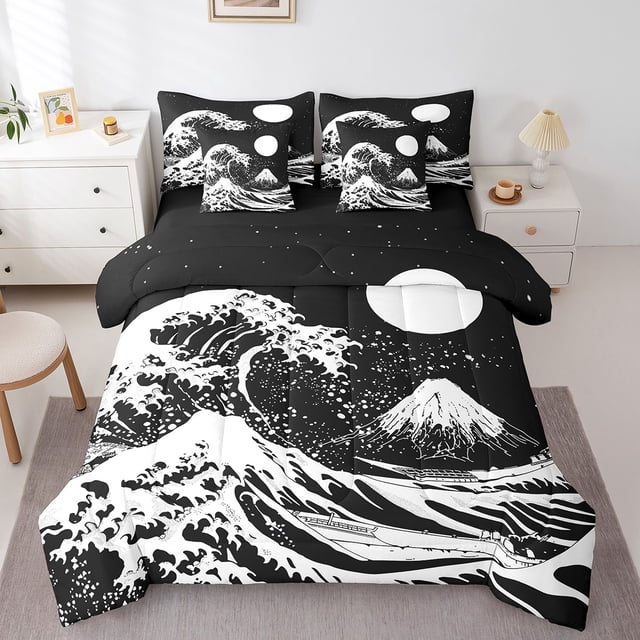 YST Moon Bedding Set, Ocean Waves Comforter Set, 7-Piece Bed in a Bag, King Size