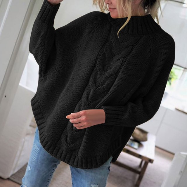 EGNMCR Chandail à Col Roulé pour Femmes, Chandails pour Femmes Chandail pour Femmes et Hiver Nouveau Ample à Manches de Poupée Chandail Tricoté Uni Demi-Col Roulé Chandail pour Femmes