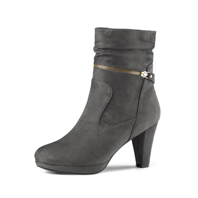 Unique Bargains Bottes à Talons Hauts Plateforme à Fermeture Éclair à la Cheville pour Femmes