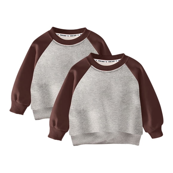 Milgrthf 2PC Toddler Baby Boys Girls 2 Pack Sweatshirt Crewneck Cotton Long Sleeve Solid Color Pullover Tops Brown 8 Years