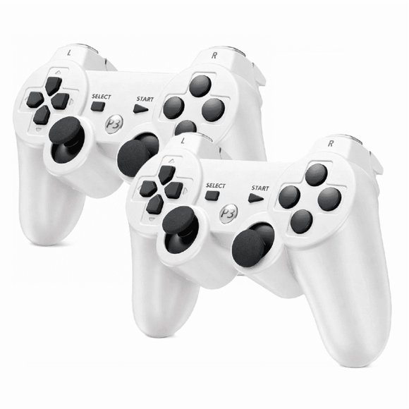 RetroFam 2 Pack Wireless Controller compatible for Playstation PS3 Console, White