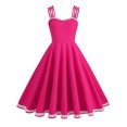 thumbnail image 1 of Robe Vintage Sans Manches Col en V Couleur Unie pour Femmes, 1 of 5