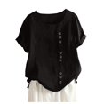 thumbnail image 2 of Shiusina Womens Casual Loose Button Linen Plus Size Daily Boho Tanic T-Shirt Blouse Tops Black, 2 of 4