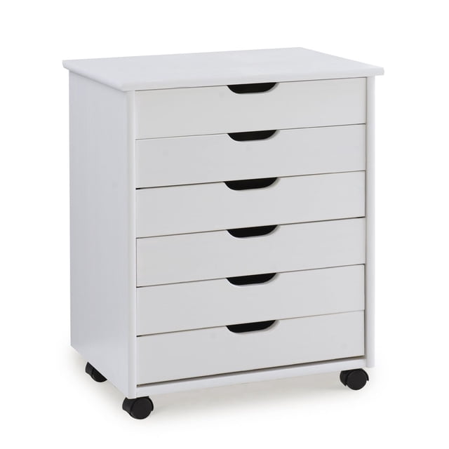 Craydon Six-Drawer Wide Roll Cart, Whitewash