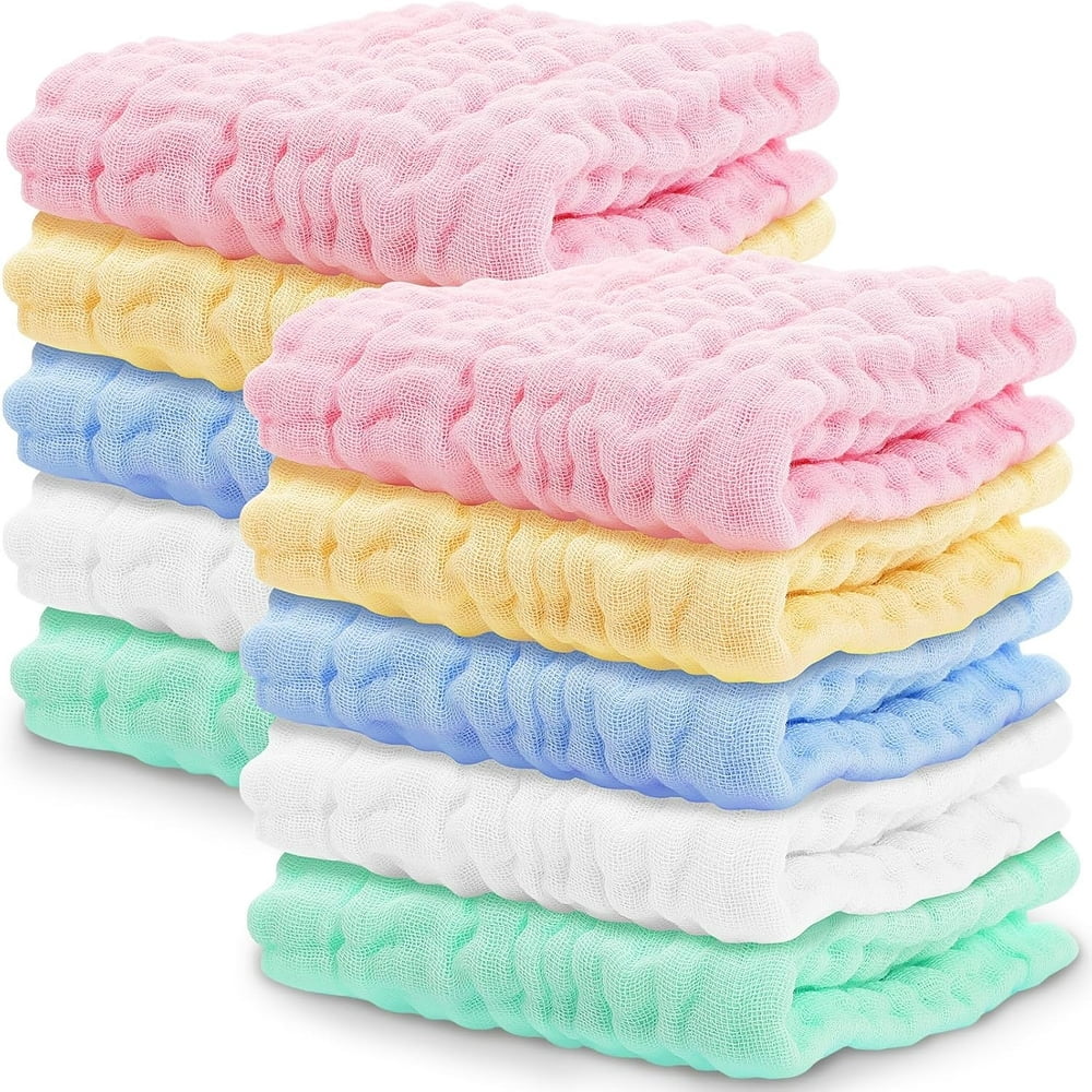 LOVEVER 10 PCS Organic Cotton Baby Wipes Natural Cotton Baby Wipes Soft Newborn Face Towel and Washcloth for Sensitive Skin Registry as Shower 12x12 inches