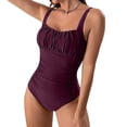 thumbnail image 1 of UPPADA Womens One Piece Swimsuits Athletic Training Swimwear Plus Size Bathing Suits Ruched Color Block Print Swimsuits Criss-Cross Back Crew Neck Athletic Training Swimwear Clearance Purple,S, 1 of 4