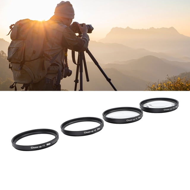 Close Up Filter Kit, Macro Lens Filter Set, Close up Kit with + 1, + 2, + 4, and + 10 Lenses for Detailed Photography, with Storage Pouch Camera Filter for Digital Camera Photo