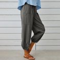 thumbnail image 3 of Women‘s Cotton Linen Pants Drawstring Elastic Waist Capri Pants Lounge Pants with Pockets, 3 of 7