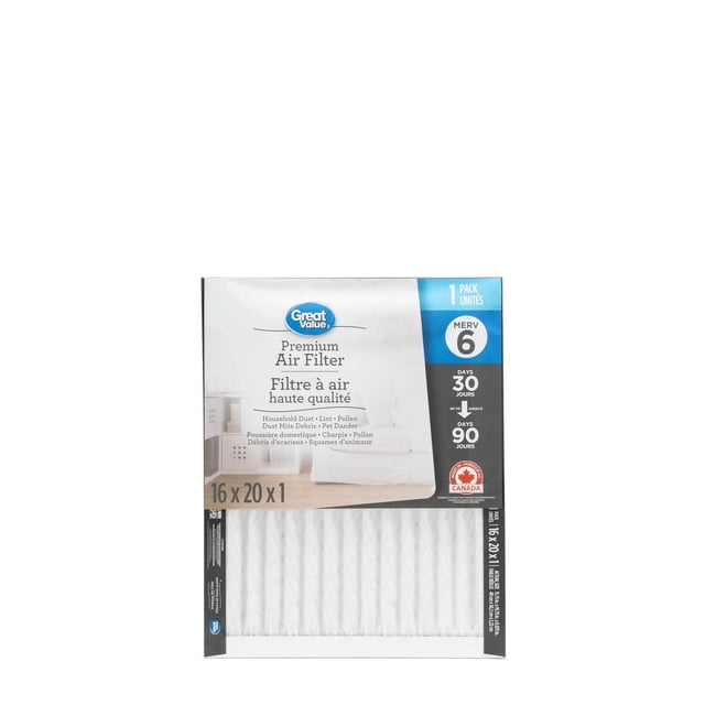 16x20x1 Great Value MERV 6 Pleated Air Filter