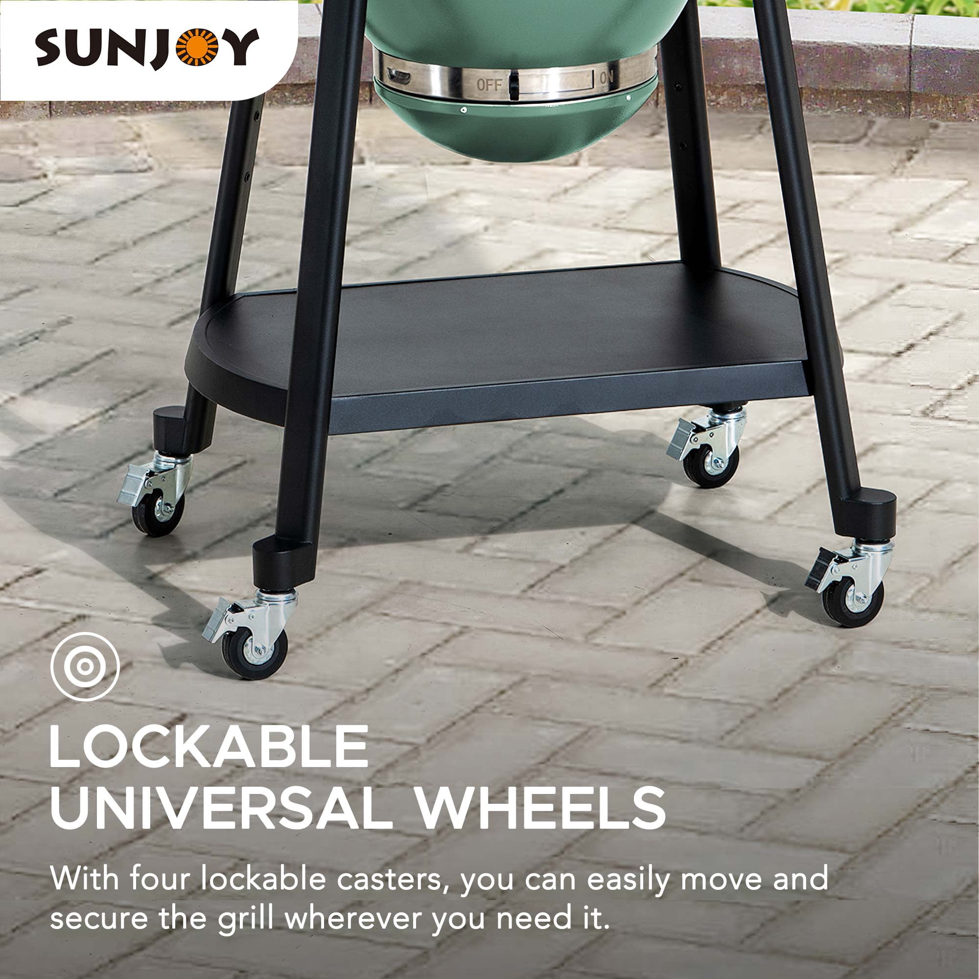 Sunjoy Barbecue au charbon Kamado 20 po – Gril extérieur de style œuf avec pierre à pizza, fonction fumoir, barbecue tout-en-un avec roues