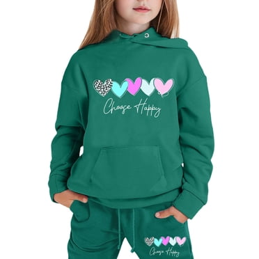 Sunnyoo Little Girls Casual Outfits Heart Print Pullover Hoodie Sweatpants 2Pcs Sweatsuit