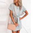thumbnail image 1 of Gspmoly Robes d'Été, Robe Décontractée pour Femmes à la Mode Colorée à Col Rond avec Lien à Manches Courtes, Robes de Soirée pour Femmes en Liquidation, 1 of 1