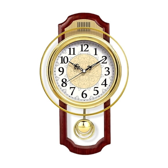 European Retro Swing Wall Clock, Simple and Stylish Living Room Wall Decoration Bedroom Silent Quartz Clock, Gold/brown
