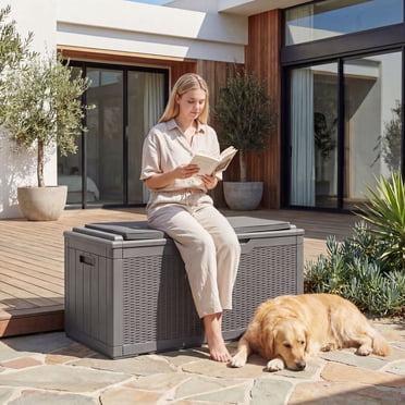 Homall 100-Gallon Outdoor Resin Deck Box for All-Weather Use Lockable Waterproof Storage Solution with Cushion Storage,Gray