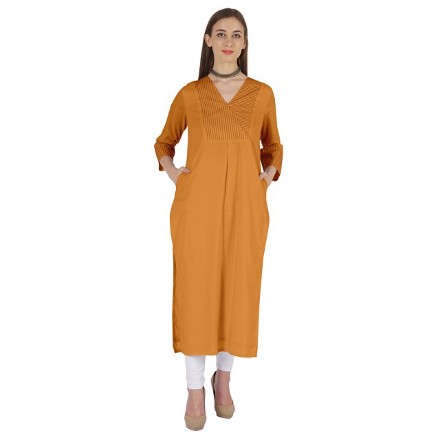 Phagun Indo WesternSolid Kurti For Women's V-Neck W/ Side Slit Indian Traditional Wear