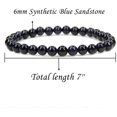 thumbnail image 2 of Synthetic Blue Sandstone Gemstone 6mm Round Beads Stretch Bracelet 7" Unisex, 2 of 4