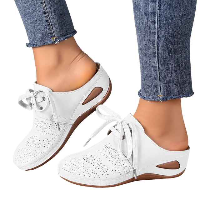 Wedge Clogs for Women Slip on Mules Shoes Comfortable Lace up Closed Toe Backless Summer Sandals