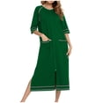 thumbnail image 1 of Besolor Robe de Nuit à Fermeture Éclair pour Femme, Col Ras du Cou, Manches 3/4, Peignoir, Robe de Chambre avec Poches, Vêtement de Nuit, P-2TG, 1 of 6