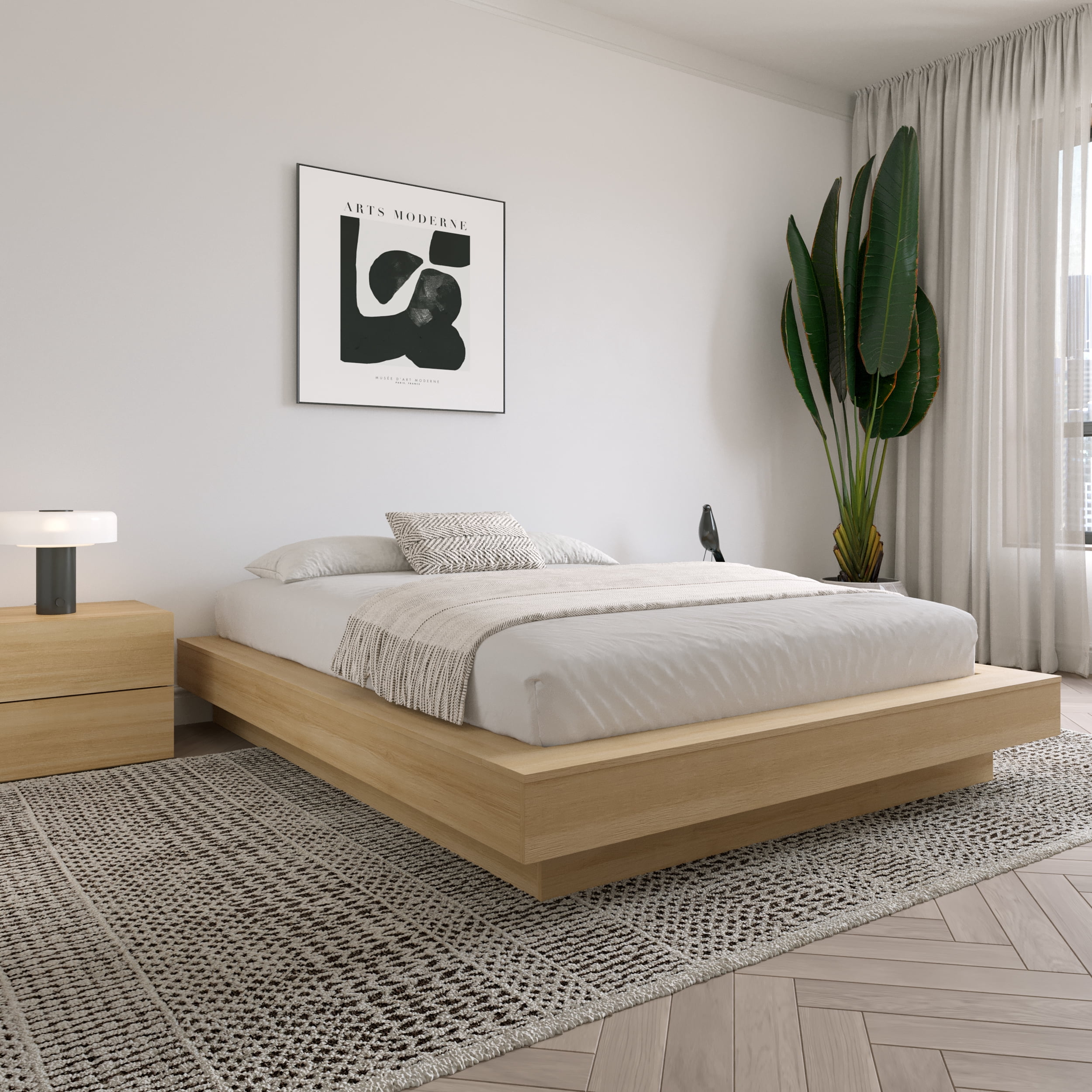 Cadre de lit plateforme Nexera Marconi Queen Size en chêne blond naturel
