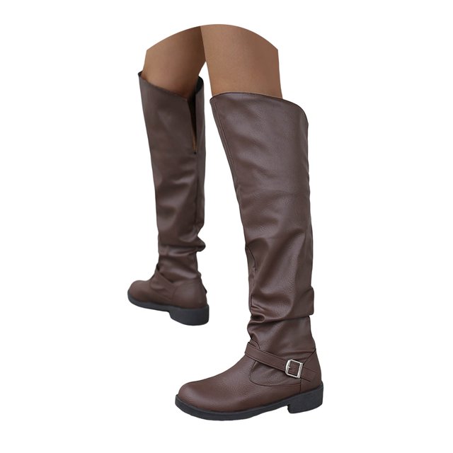 Dakaela Women's Slouchy Knee High Boots Comfortable Round Toe Riding Combat Boots for Fall and Winter Wear