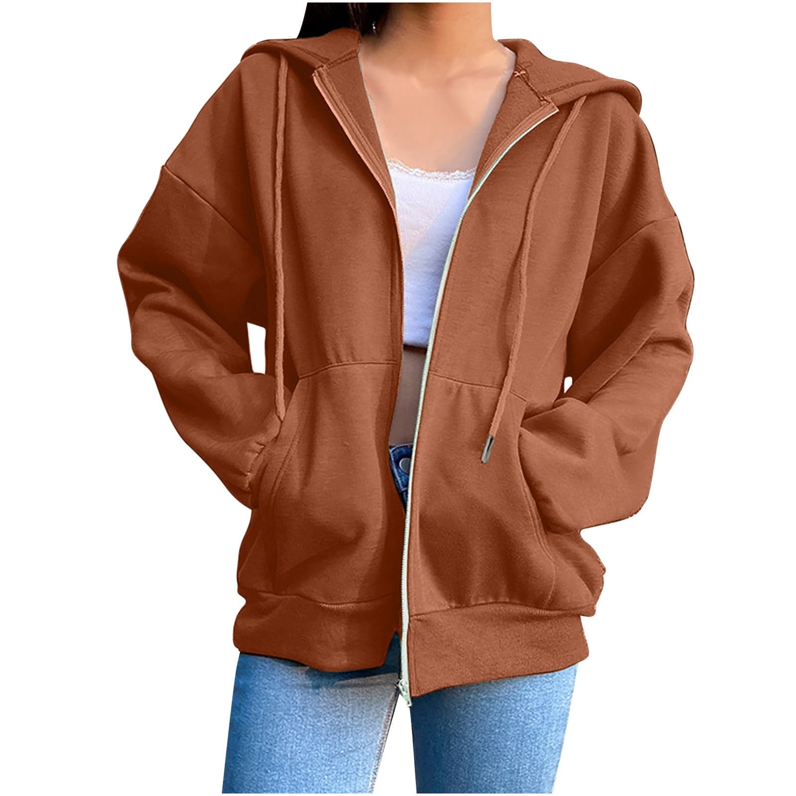 Timegard Womens Jackets Zipper Front Long Sleeve Comfy Hoodies Sweatshirts with Pockets Fall Clothing