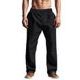 thumbnail image 4 of WRKEKC Casual Pants for Men Solid Color Spring Summer Thin Cotton Linen Look Leisure Straight Leg Tie Drawstring Trousers, 4 of 9