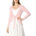 thumbnail image 2 of INSPIRE CHIC Women's Tie Front Long Sleeve Ruffled Hem Open Front Knit Cardigan L Pink, 2 of 8