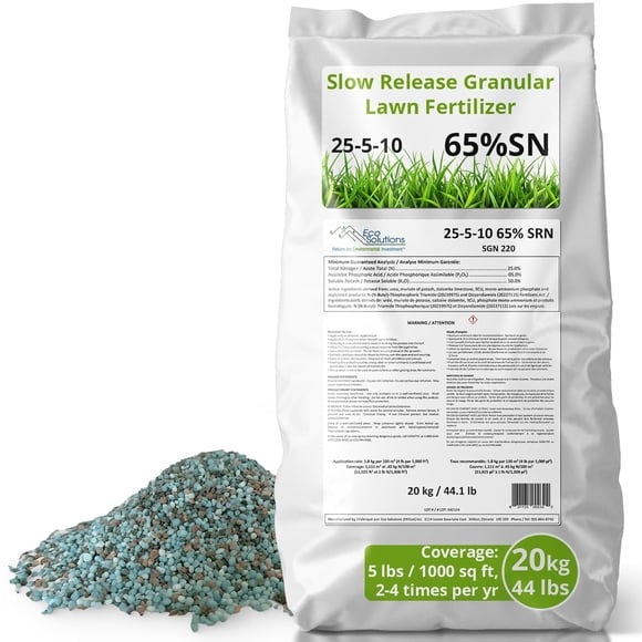 Fertilizer for Lawns, Sports Fields, Golf Courses, & Commercial Properties - 25-5-10 Formula with 65% Slow Release Granular Nitrogen Fertilizer - 20kg (44lb) Bag
