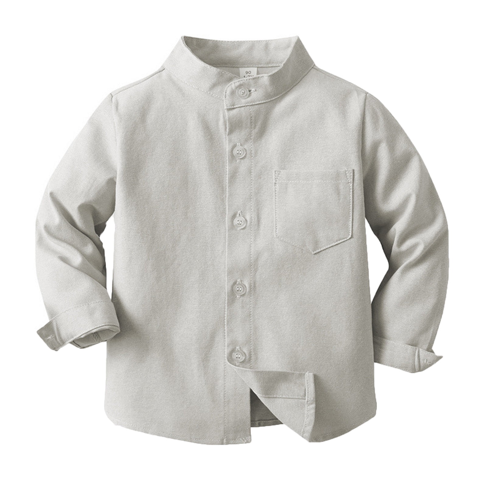 2025 Spring Boy's Shirt Solid Plain Cotton Tops Color Standing Long SleeveTops Breasted Cardigan Children's