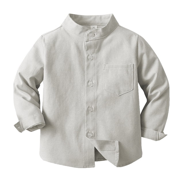 2025 Spring Boy's Shirt Solid Small Place Color Standing Long Sleeve Tops Boys Breasted Cardigan Children's