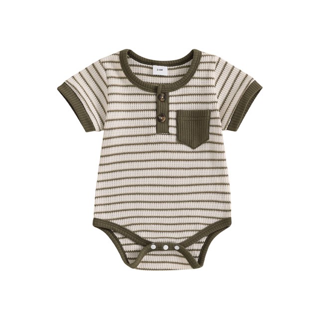 Gupgi 0-12 m Bébé Garçon Justaucorps à Rayures Décontracté Nourrisson Manches Courtes Col Rond Barboteuse Côtelée