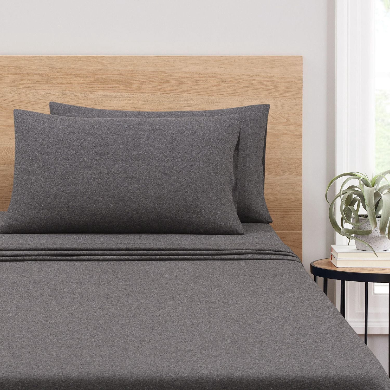 Mainstays – Parure de lit en jersey extra doux pour adulte, Queen, anthracite, 4 pièces