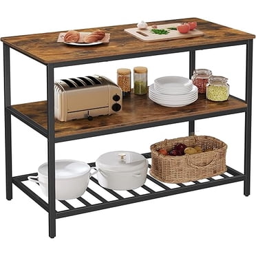 VASAGLE Kitchen Island with 3 Shelves, 47.2 Inches Kitchen Shelf with Large Worktop, Stable Steel Structure, Industrial, Easy to Assemble, Rustic Brown and Black