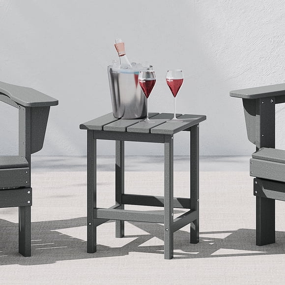 WestinTrends Outdoor Side Table, All Weather Poly Lumber Muskoka Adirondack Small Patio Table Square End Table for Pool Balcony Deck Porch Lawn Backyard, Gray