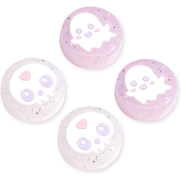 HSHDLDF Ghost Switch Thumb Grips | Pastel Soft Jelly White Pack of 4 | Cute Gothic Halloween Spooky | Compatible with Nintendo Switch Standard Lite OLED (White Purple)