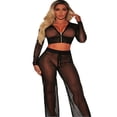 thumbnail image 1 of Women Beach Mesh Sheer Bikini Cover Up Swimwear Bathing Tops+Pants Set, 1 of 5