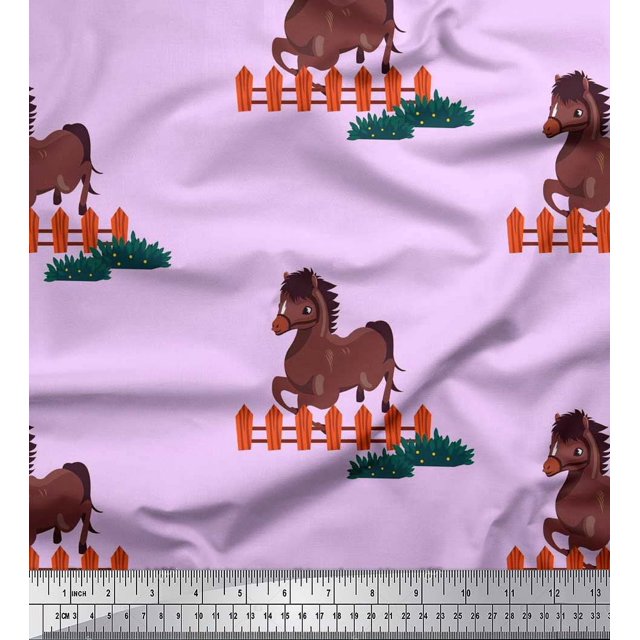 Soimoi Tissu Poly Georgette Imprimé Cheval pour Enfants au Mètre, 52 Pouces de Large