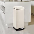 thumbnail image 1 of TROPOW 8 Gallon Bathroom Step Trash Can, 30-Liter Square Stainless Steel Foot Pedal Garbage Can with Soft-Close Lid for Kitchen, with Removable Inner Bucket,Beige, 1 of 8