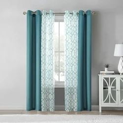 Mainstays Kingswood Solid and Printed Sheer Grommet Window Curtains Panel Set, 4 Piece, Black, 27.5" W x 84" L