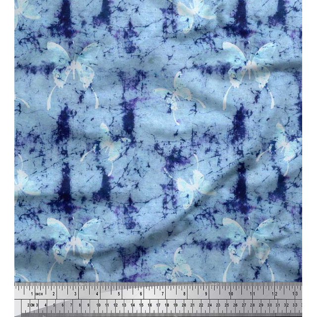 Soimoi Toile de Coton Bleu Imprimé Insecte & Texture Tissu par Yard 56 Pouces de Large