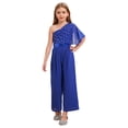 thumbnail image 2 of TiaoBug Girl's Ruffled One Shoulder Jumpsuit Shiny Pearls Beaded Wide Leg Pants One Piece Summer Outfits Royal Blue 8, 2 of 7